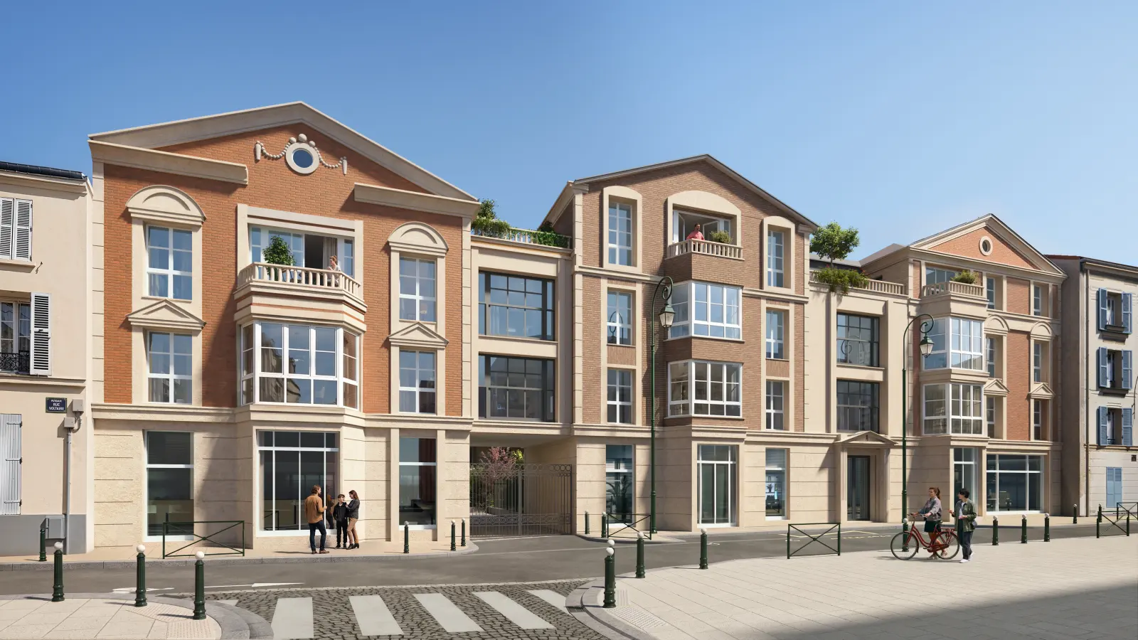 Façades en brique rue Voltaire